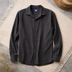 William Brand Men's Medium 100% Cotton Black Pinstripe Button-Down Shirt